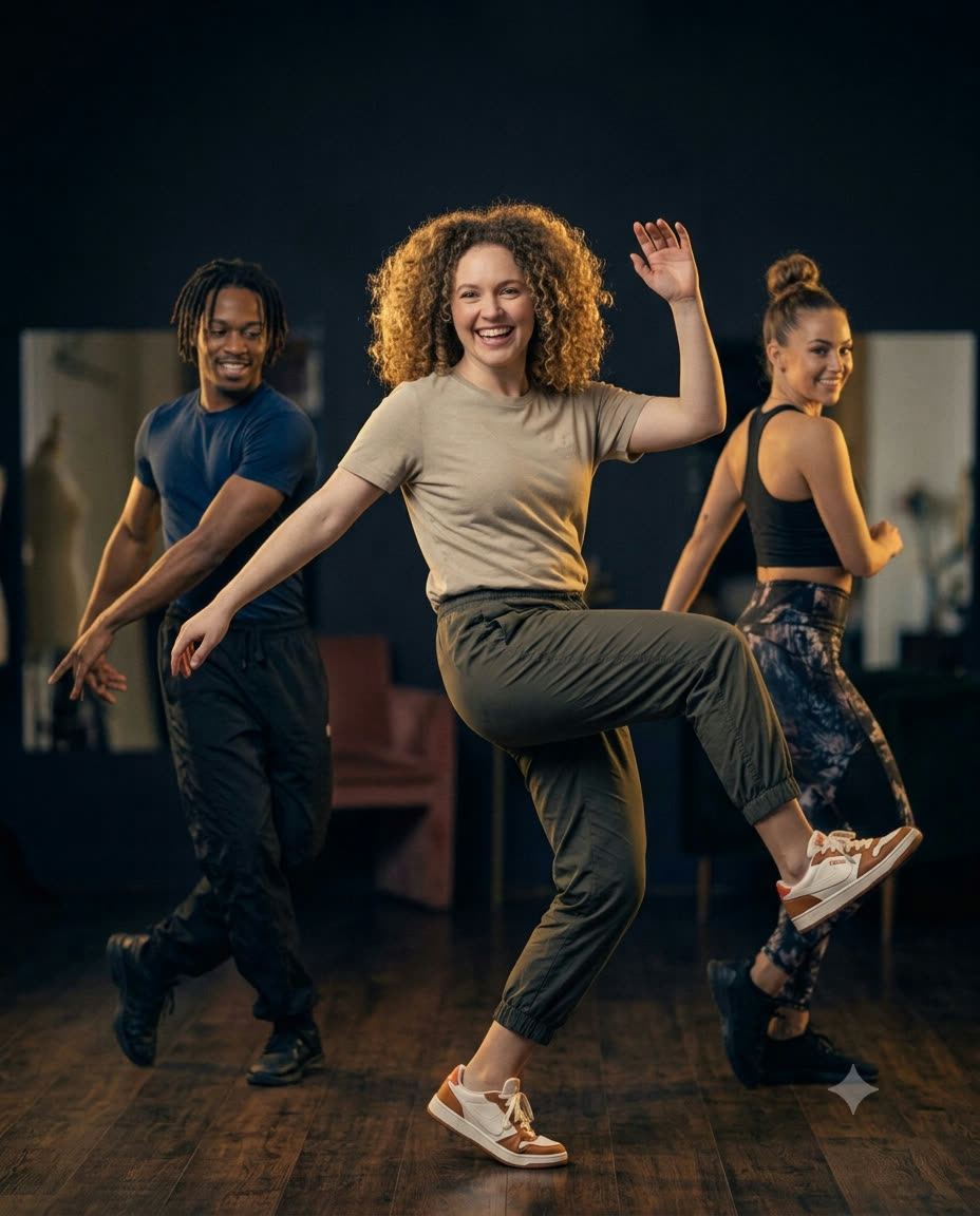 Groupe de danseurs de dancehall en mouvement, ambiance d'un stage